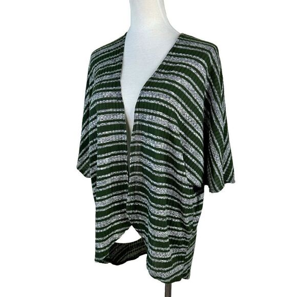 Say Anything Green Stripe Cardigan Open Front Top Medium - Picture 2 of 9